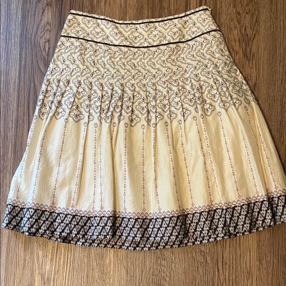 Ann Taylor Cream and Brown Midi Skirt